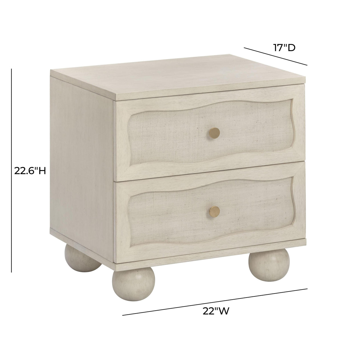 TOV Grappa 22" Wood &amp; Raffia Wavy 2-Drawer Nightstand