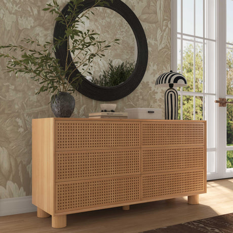TOV Miles 62" Natural Wood 6-Drawer Dresser