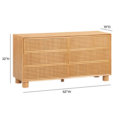 TOV Miles 62" Natural Wood 6-Drawer Dresser