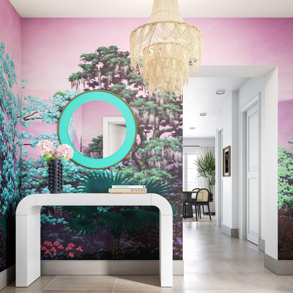TOV Lucille 24" Turquoise and Brass Round Wall Mirror