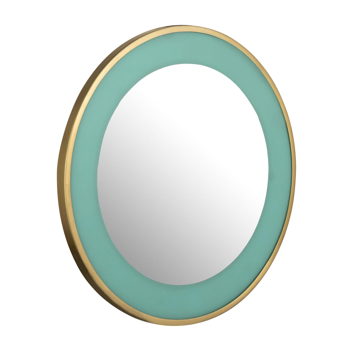 TOV Lucille 24" Turquoise and Brass Round Wall Mirror