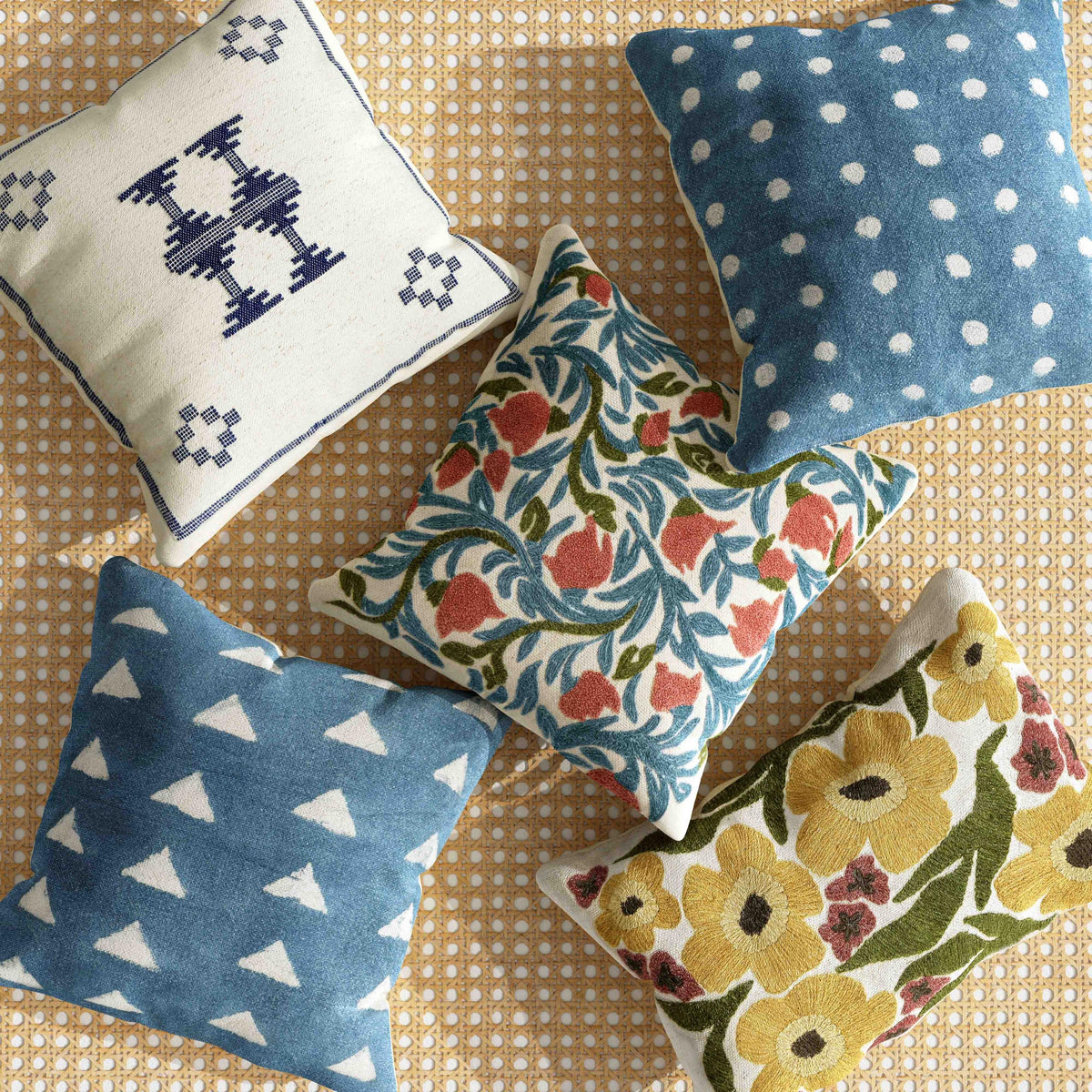 TOV Indigo Dots Cotton 20" Square Accent Pillow - COVER Cover