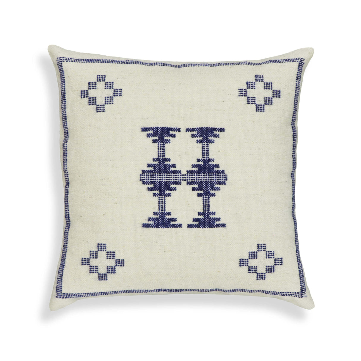 TOV Aztec 20" Cream &amp; Indigo Wool Square Throw Pillow Cover Cover