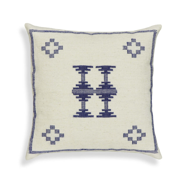 TOV Aztec 20" Cream &amp; Indigo Wool Square Throw Pillow Cover Cover