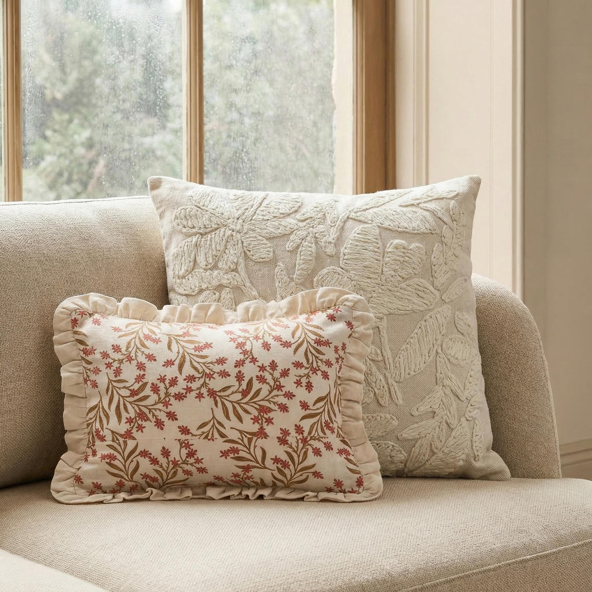 TOV Tabitha Cream 20" Square Embroidered Throw Pillow - (COVER) Cover