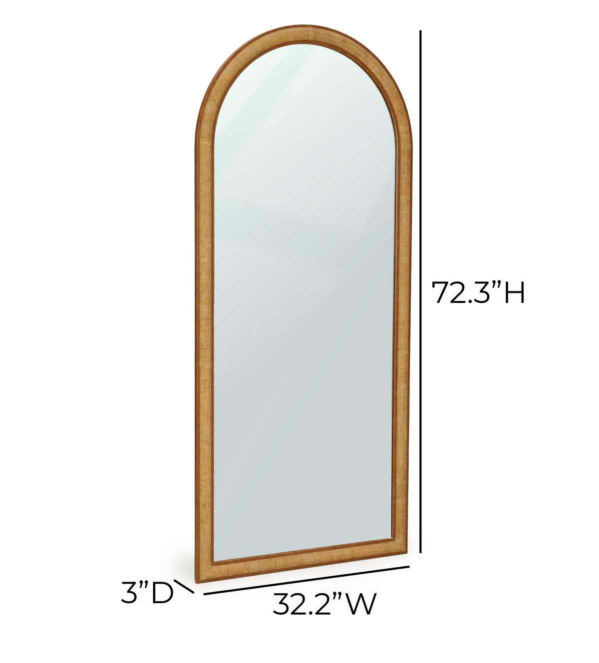 TOV Arch Natural Raffia Contract-Grade Floor Mirror
