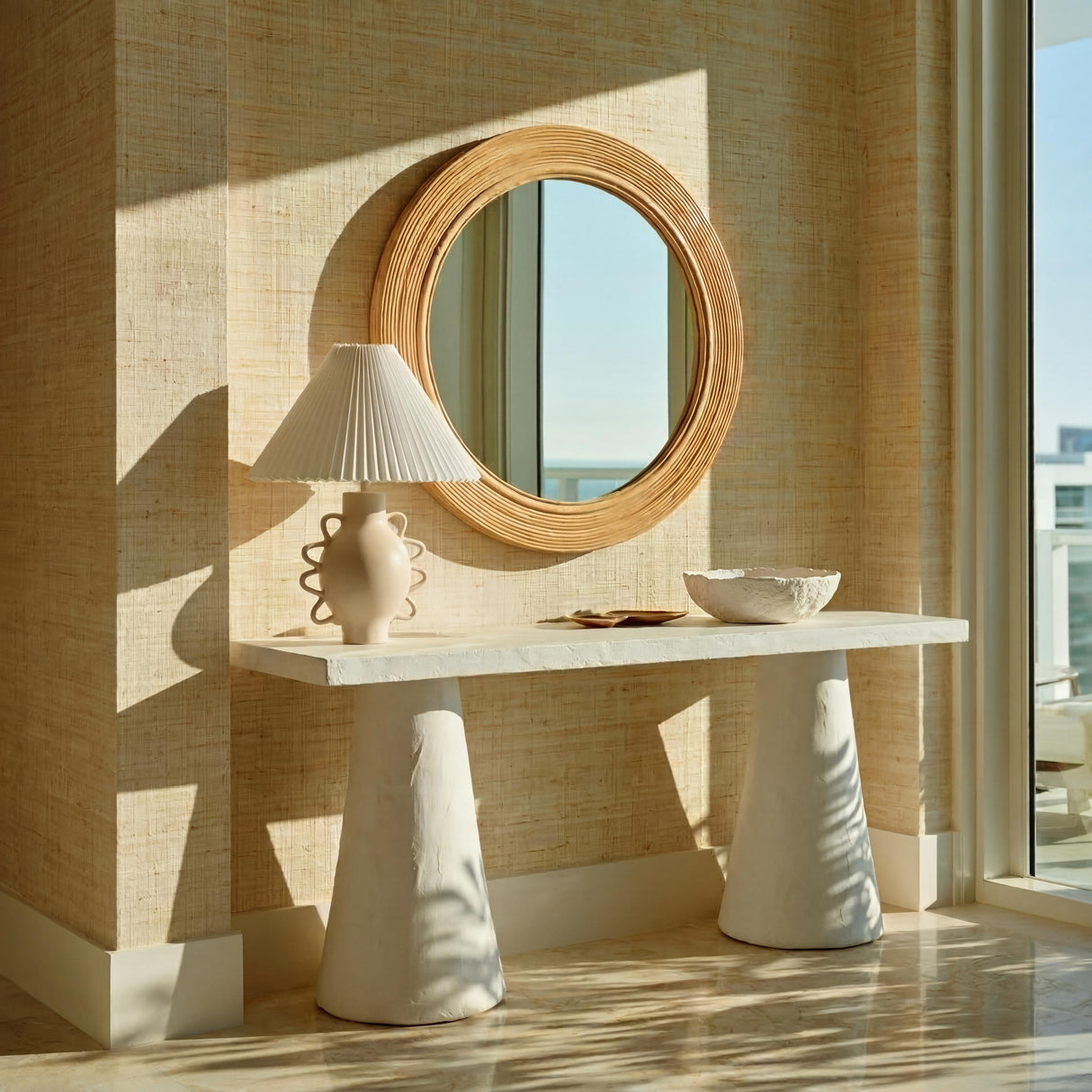 TOV Tanya Natural Rattan Round Wall Mirror