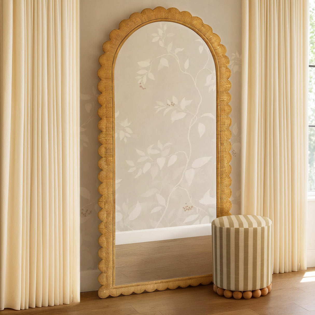 TOV Bama 48" x 79" Jumbo Natural Rattan Arched Wall Mirror