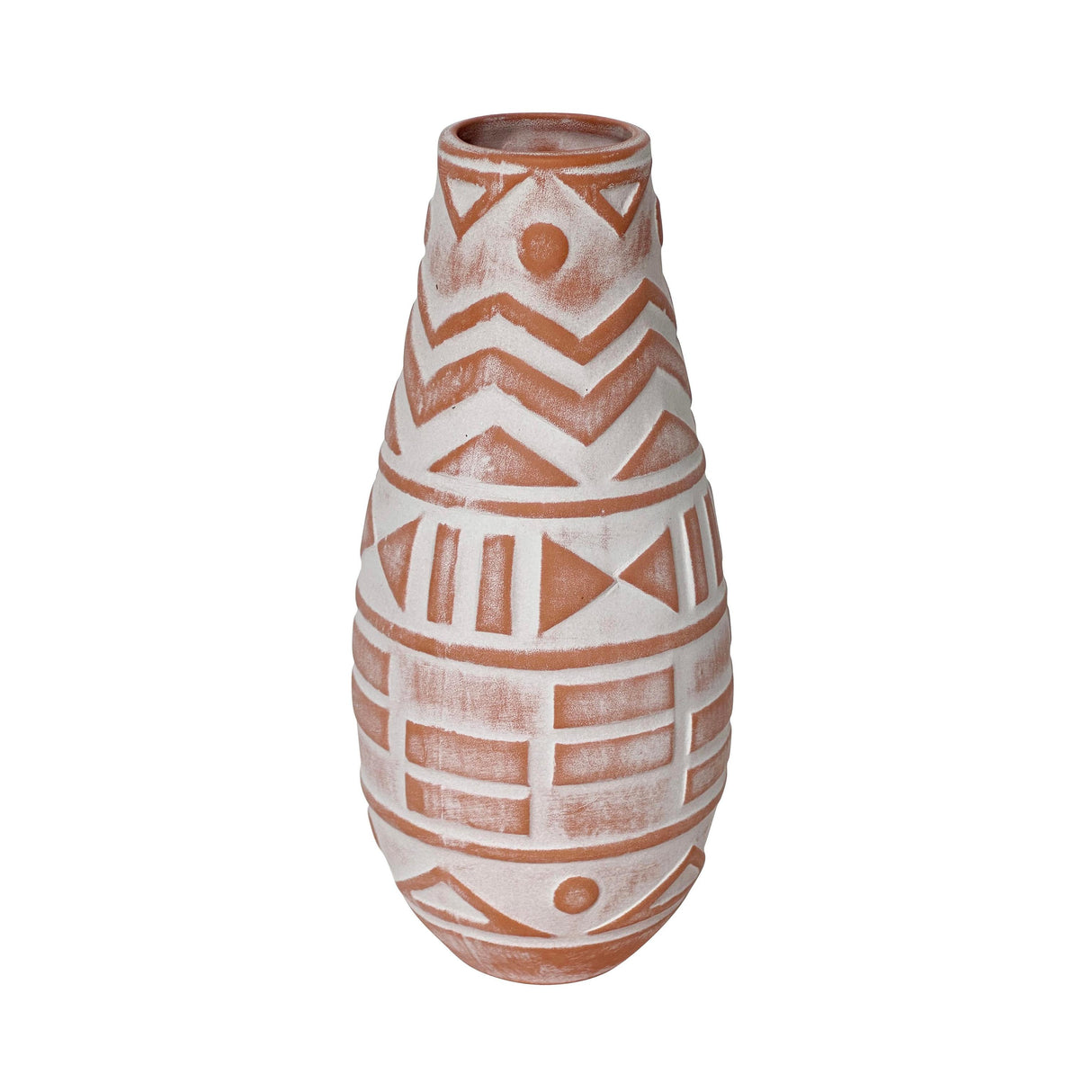 TOV Earthenware Aztec Teardrop Flower Vase in Terracotta