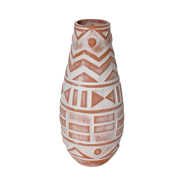 TOV Earthenware Aztec Teardrop Flower Vase in Terracotta