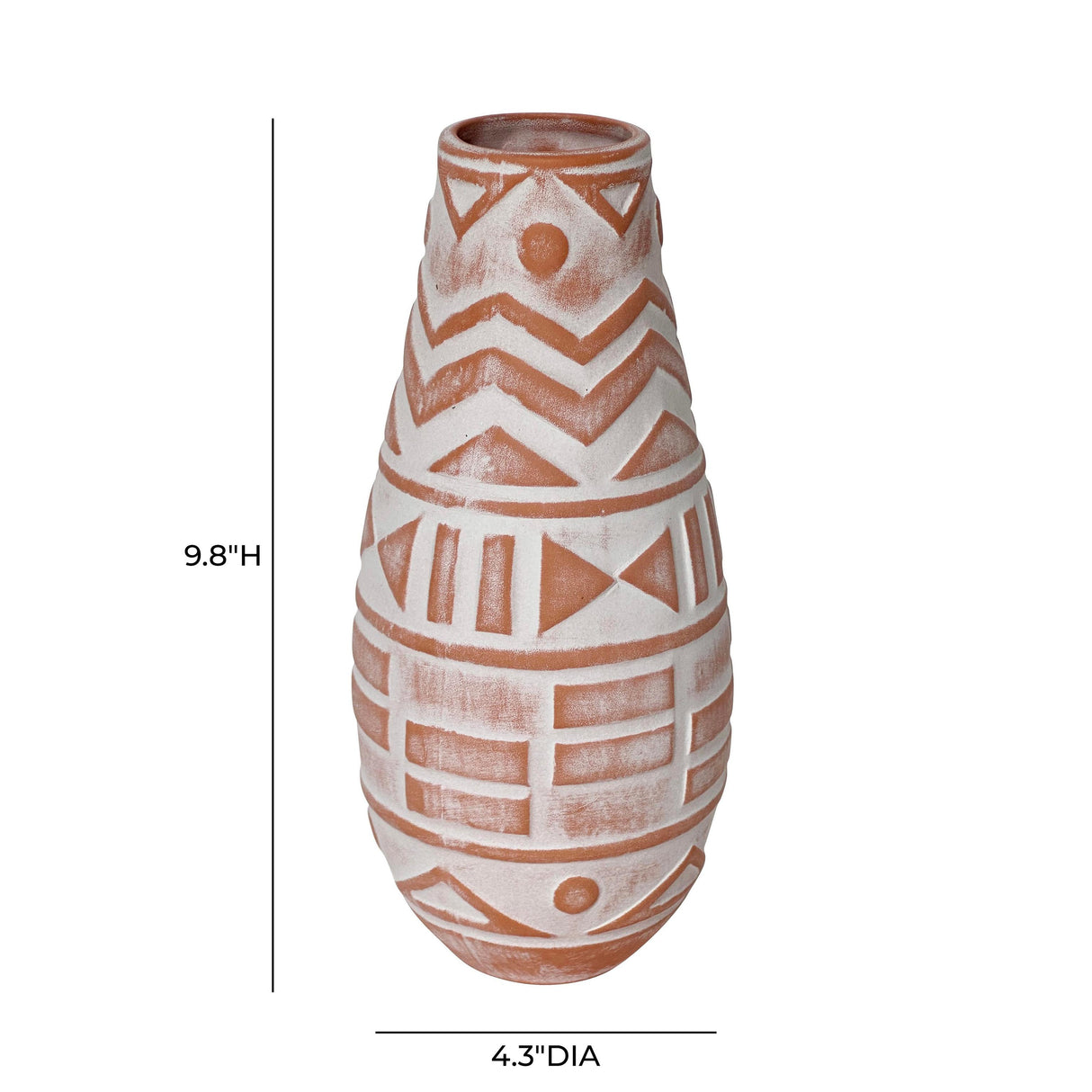 TOV Earthenware Aztec Teardrop Flower Vase in Terracotta