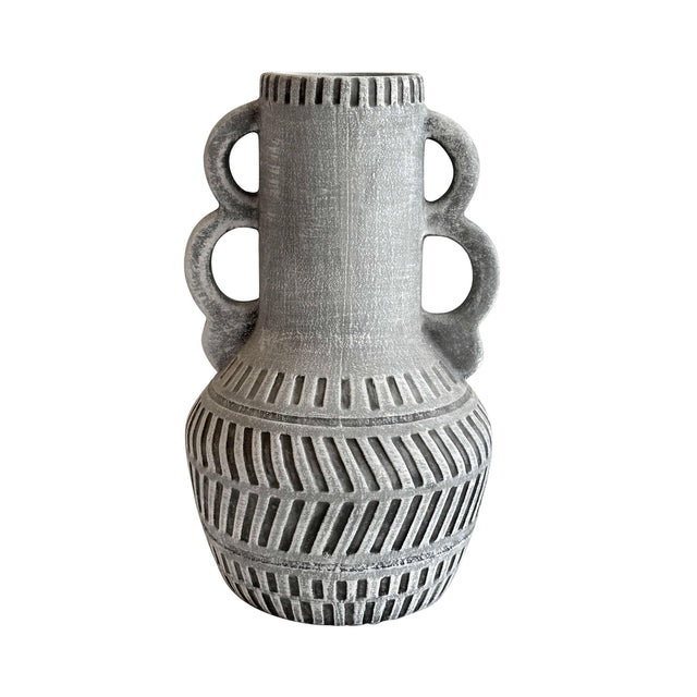 TOV Earthenware Aztec Handled Flower Vase in Slate