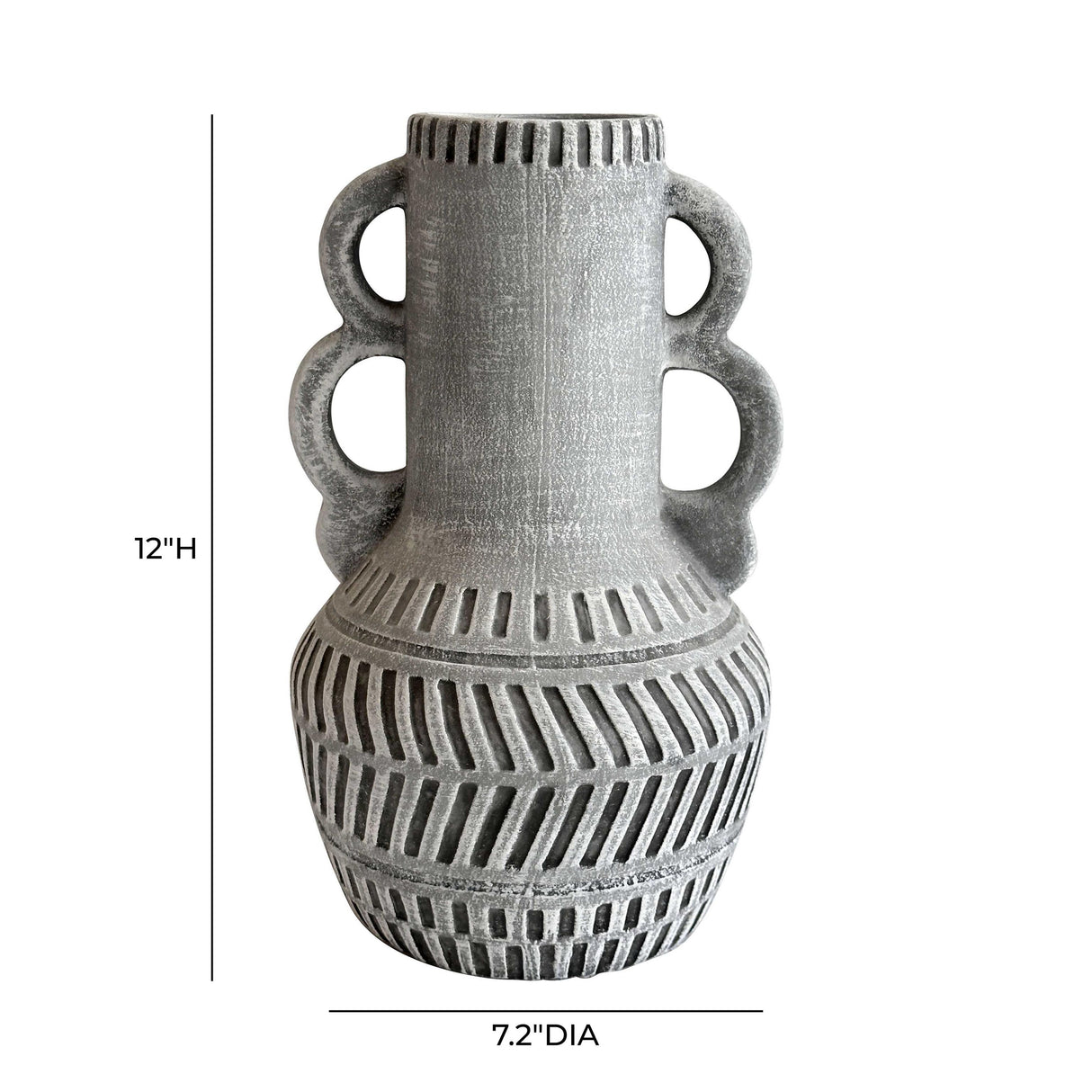 TOV Earthenware Aztec Handled Flower Vase in Slate