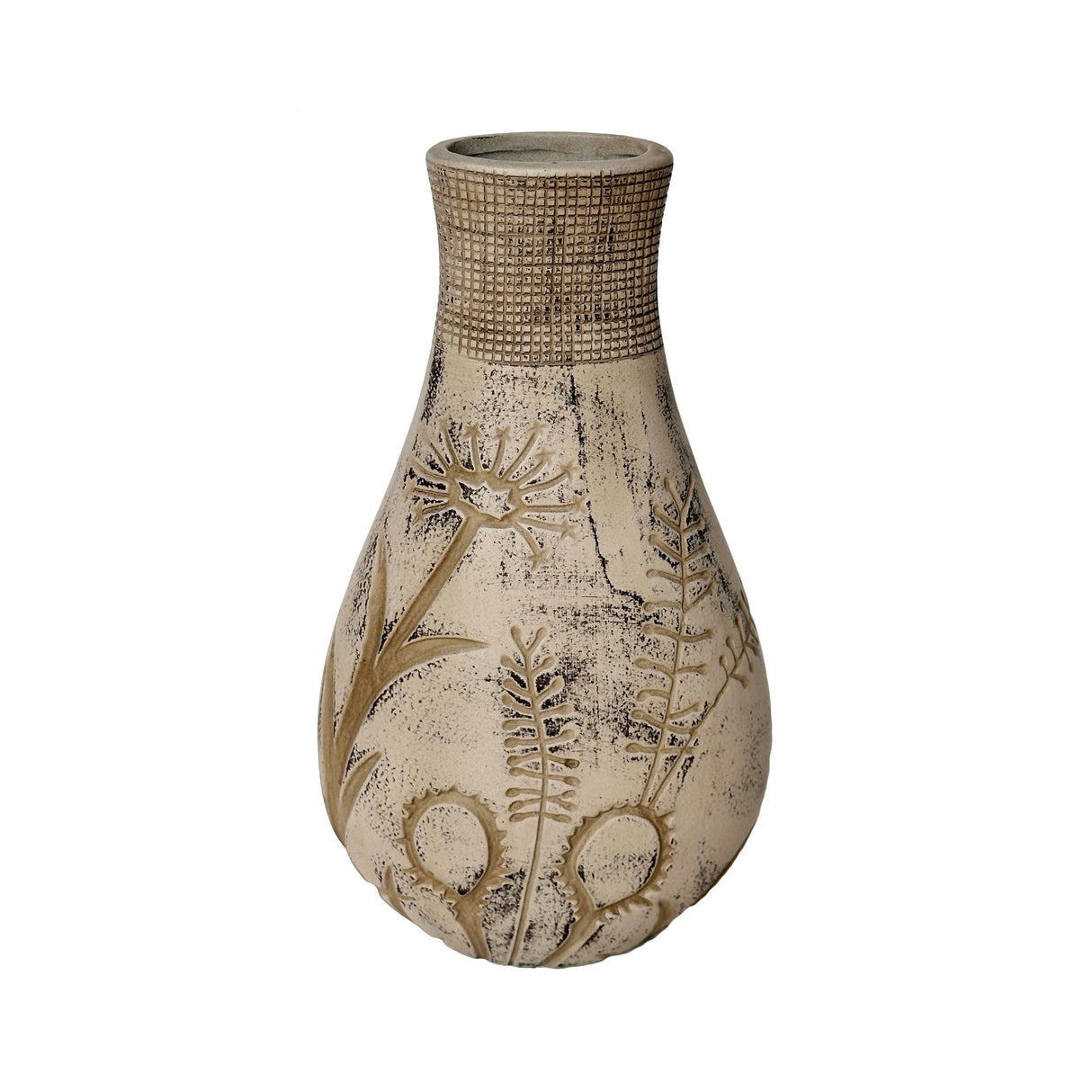 TOV Earthenware Floral Pattern Vase in Grey