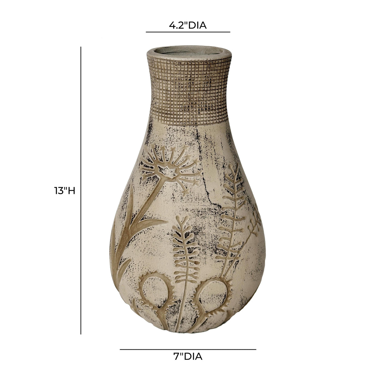 TOV Earthenware Floral Pattern Vase in Grey