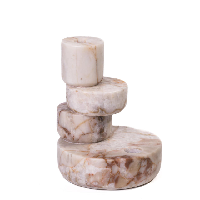 TOV Marble White Brown Stacked Candle Holder