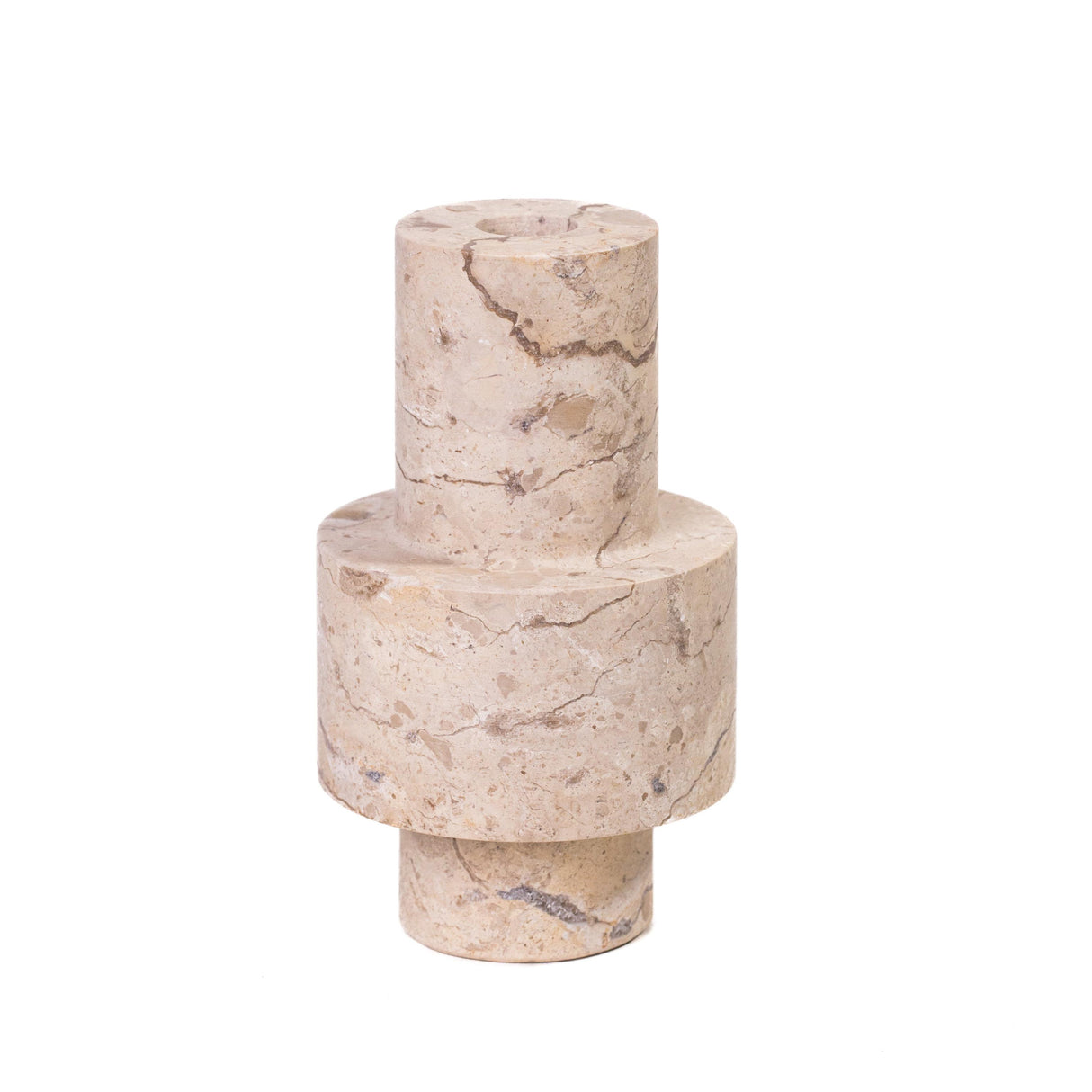 TOV Natural Travertine Turned Candle Holder