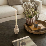 TOV Natural Travertine Turned Candle Holder
