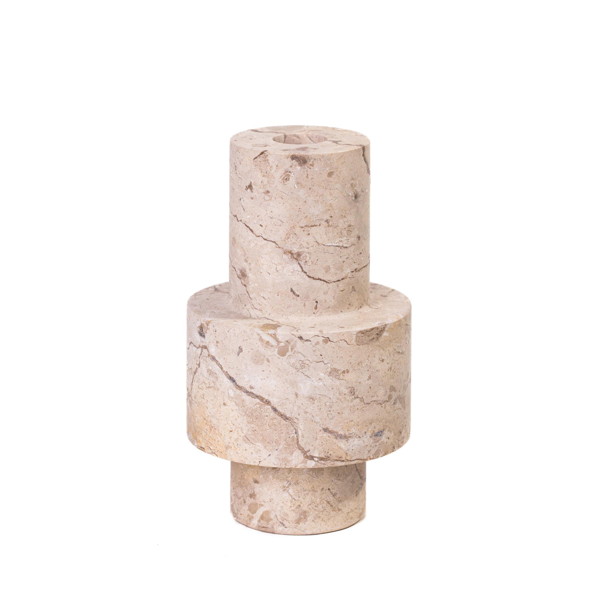 TOV Natural Travertine Turned Candle Holder