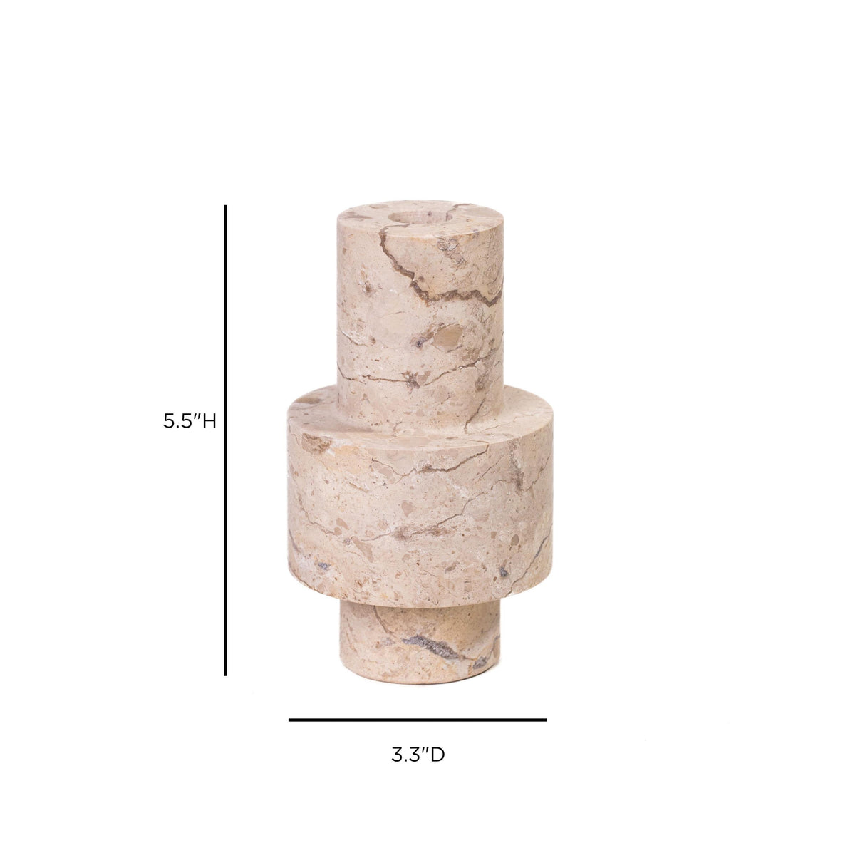 TOV Natural Travertine Turned Candle Holder