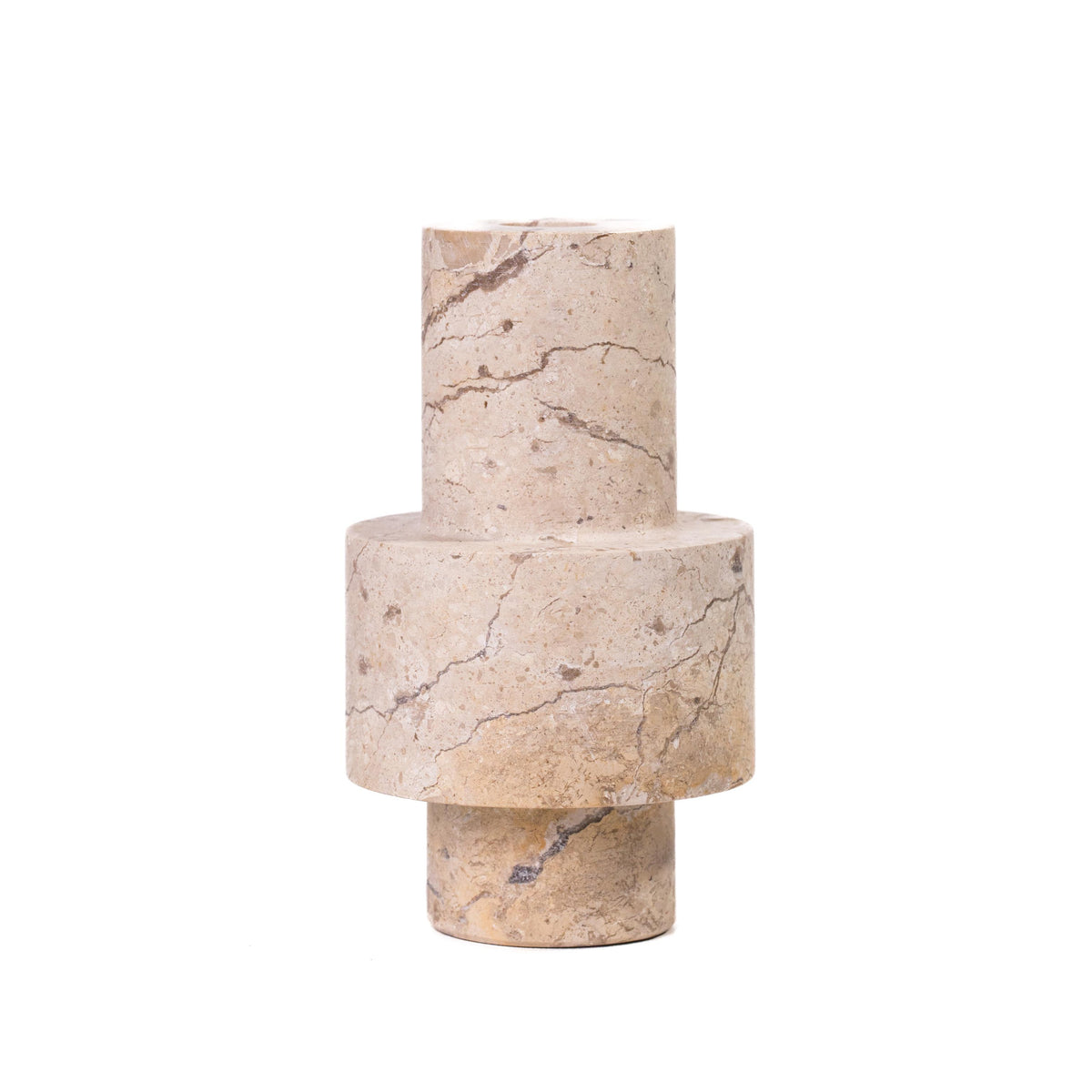 TOV Natural Travertine Turned Candle Holder