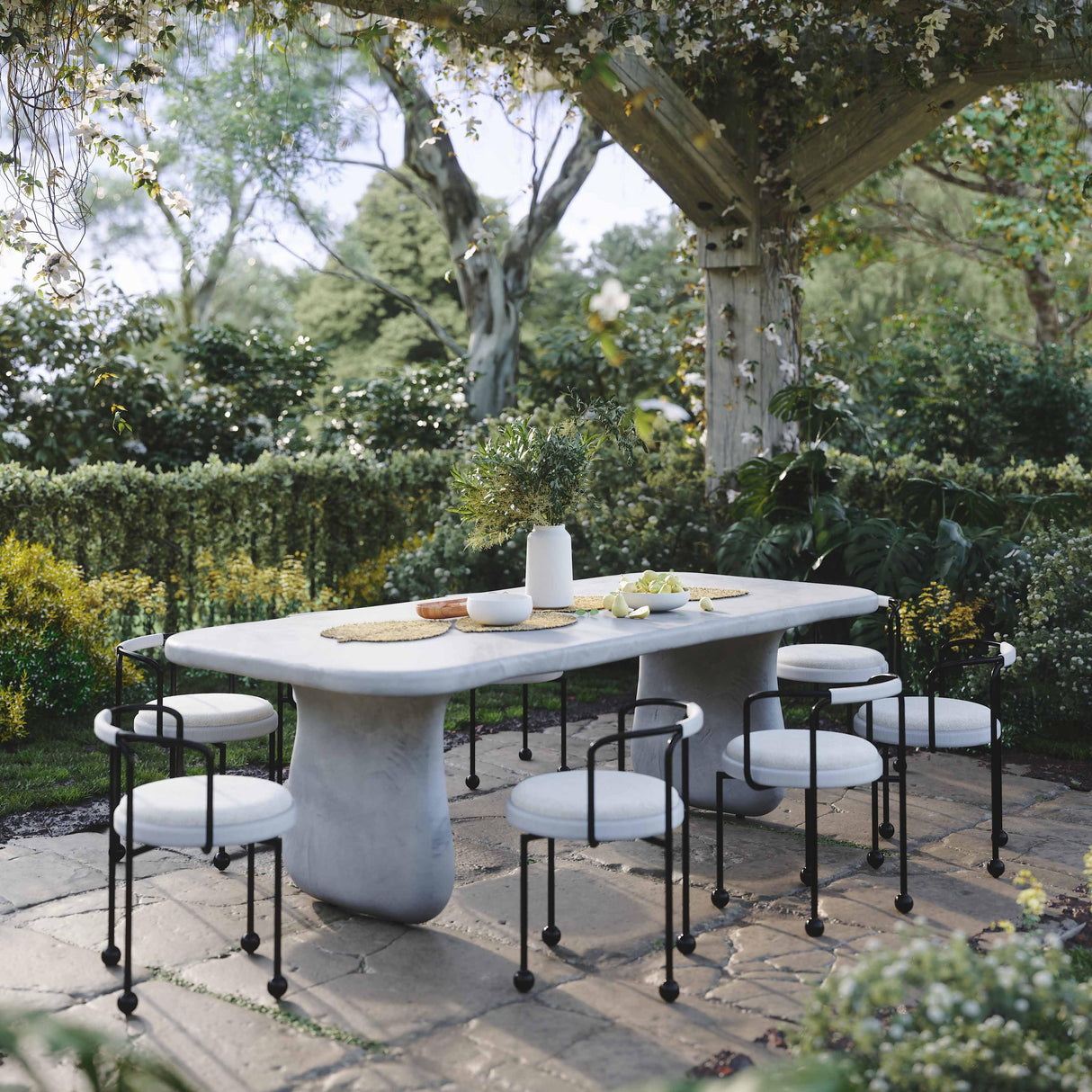 TOV Athen 95" Grey Faux Stone Indoor / Outdoor Rectangular Dining Table