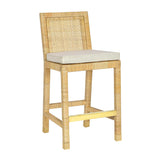 TOV Amara Rattan &amp; Cream Contract-Grade Linen Stool Counter Height