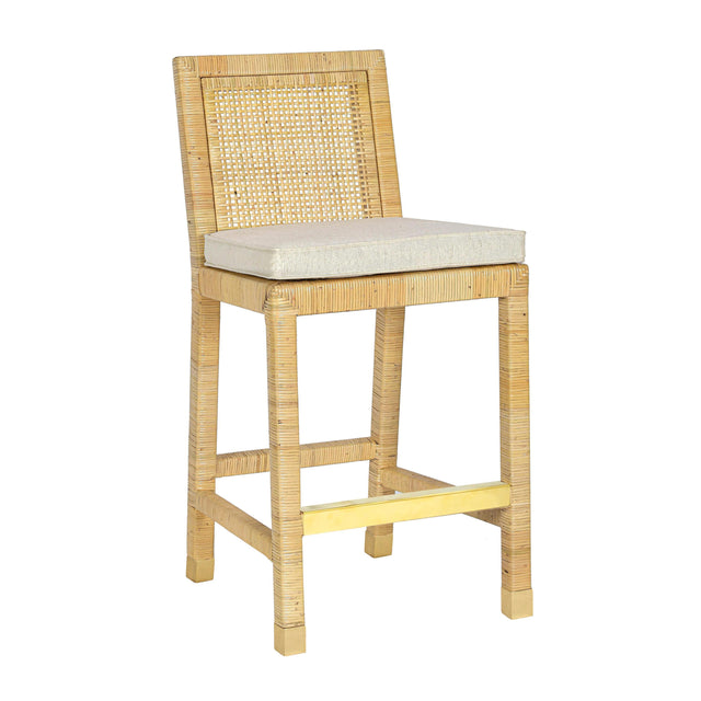 TOV Amara Rattan &amp; Cream Contract-Grade Linen Stool Counter Height