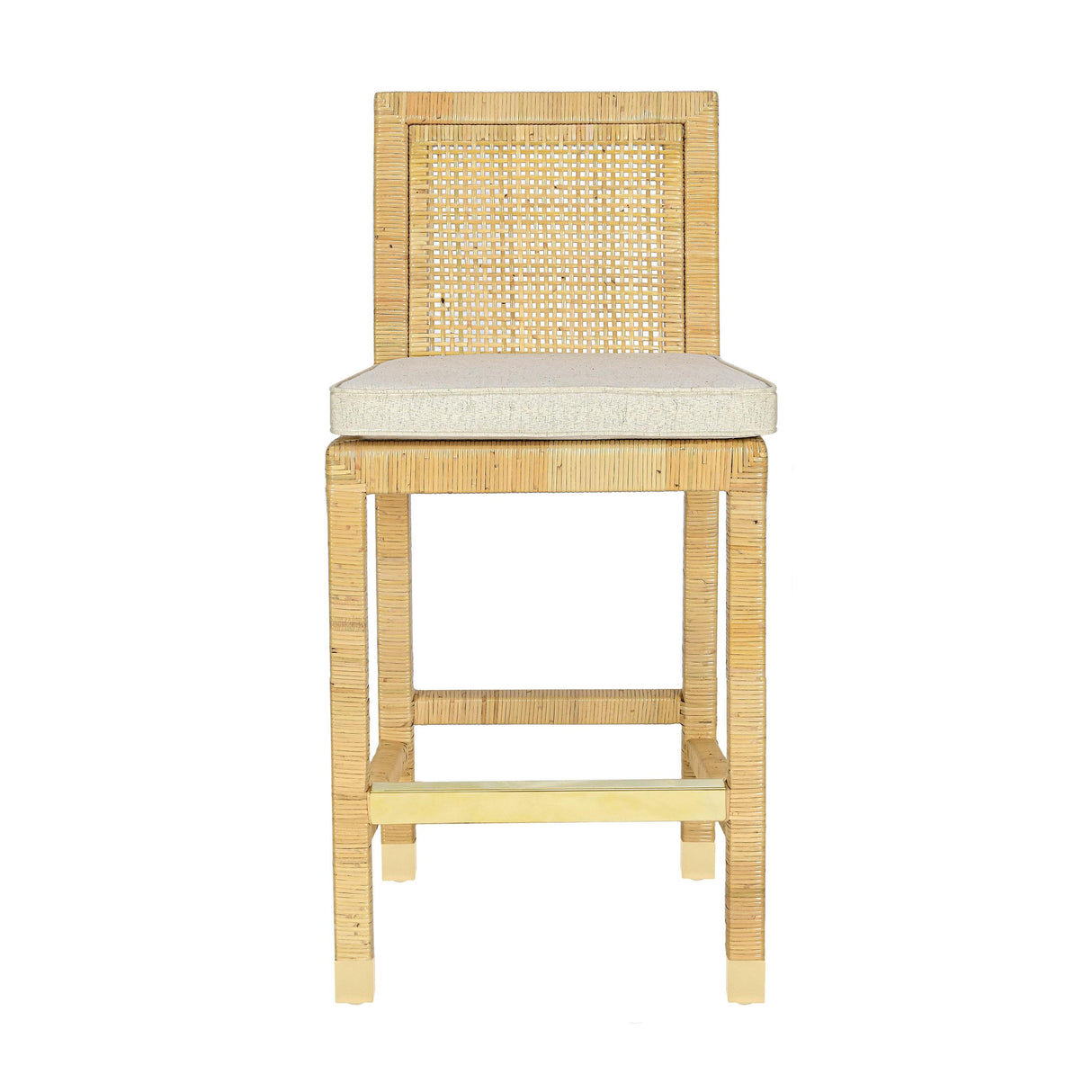 TOV Amara Rattan &amp; Cream Contract-Grade Linen Stool Counter Height