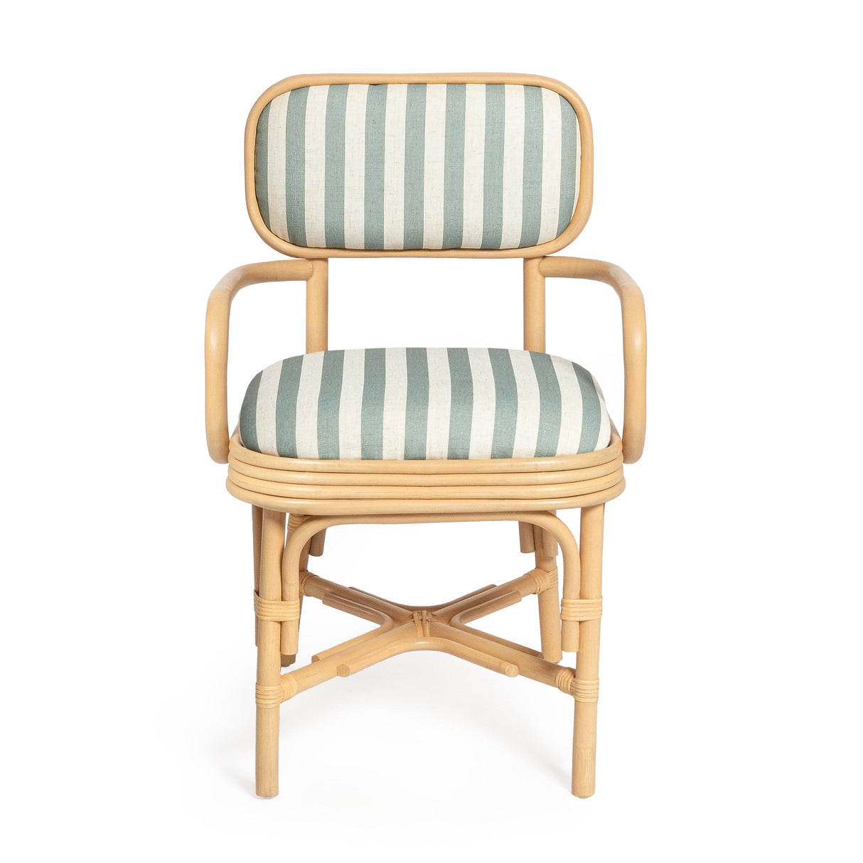 TOV Dorine Striped Performance Linen &amp; Rattan Dining Armchair