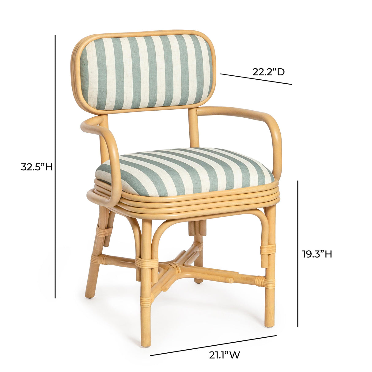 TOV Dorine Striped Performance Linen &amp; Rattan Dining Armchair
