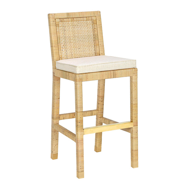 TOV Amara Rattan &amp; Cream Contract-Grade Linen Stool Bar Height