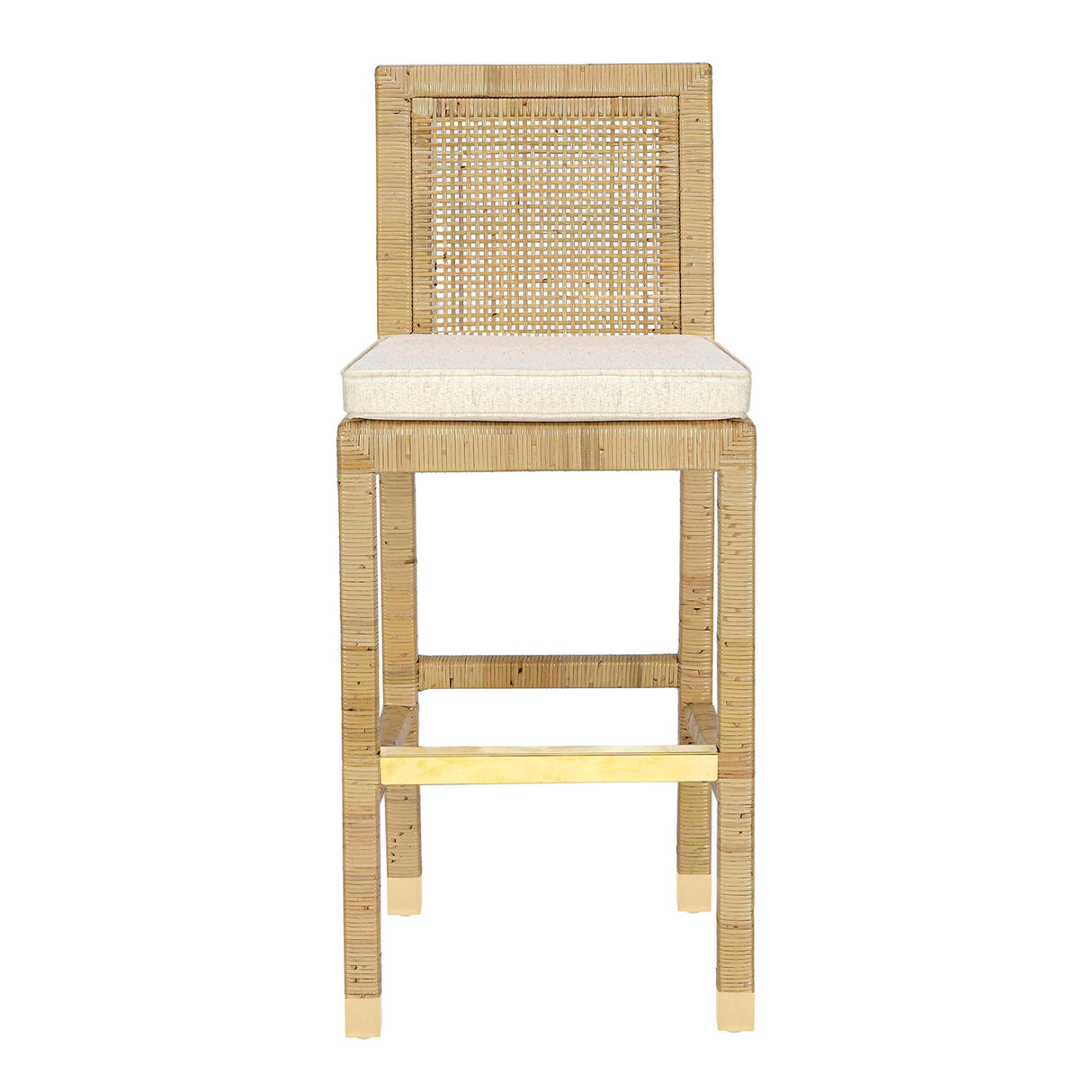 TOV Amara Rattan &amp; Cream Contract-Grade Linen Stool Bar Height