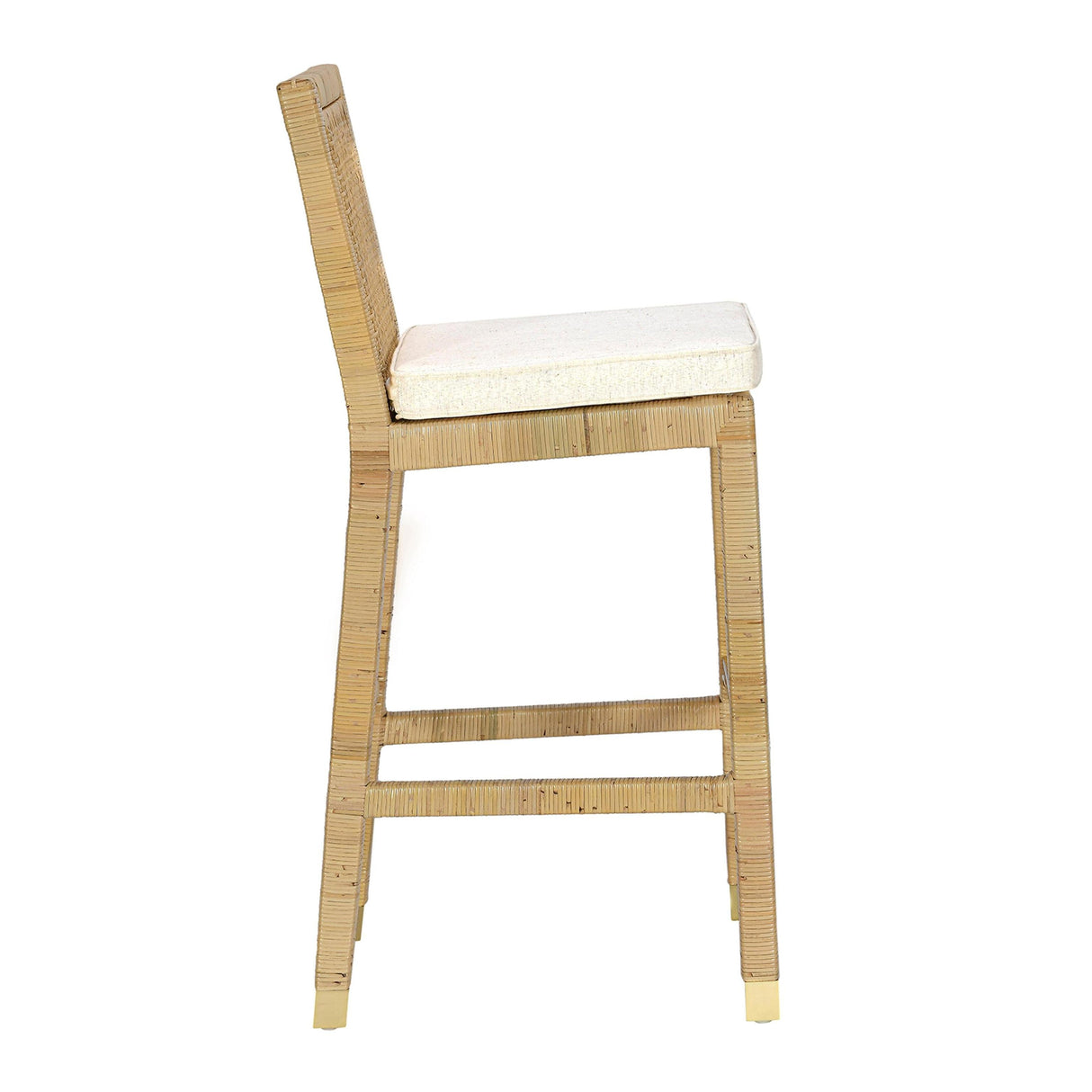 TOV Amara Rattan &amp; Cream Contract-Grade Linen Stool Bar Height