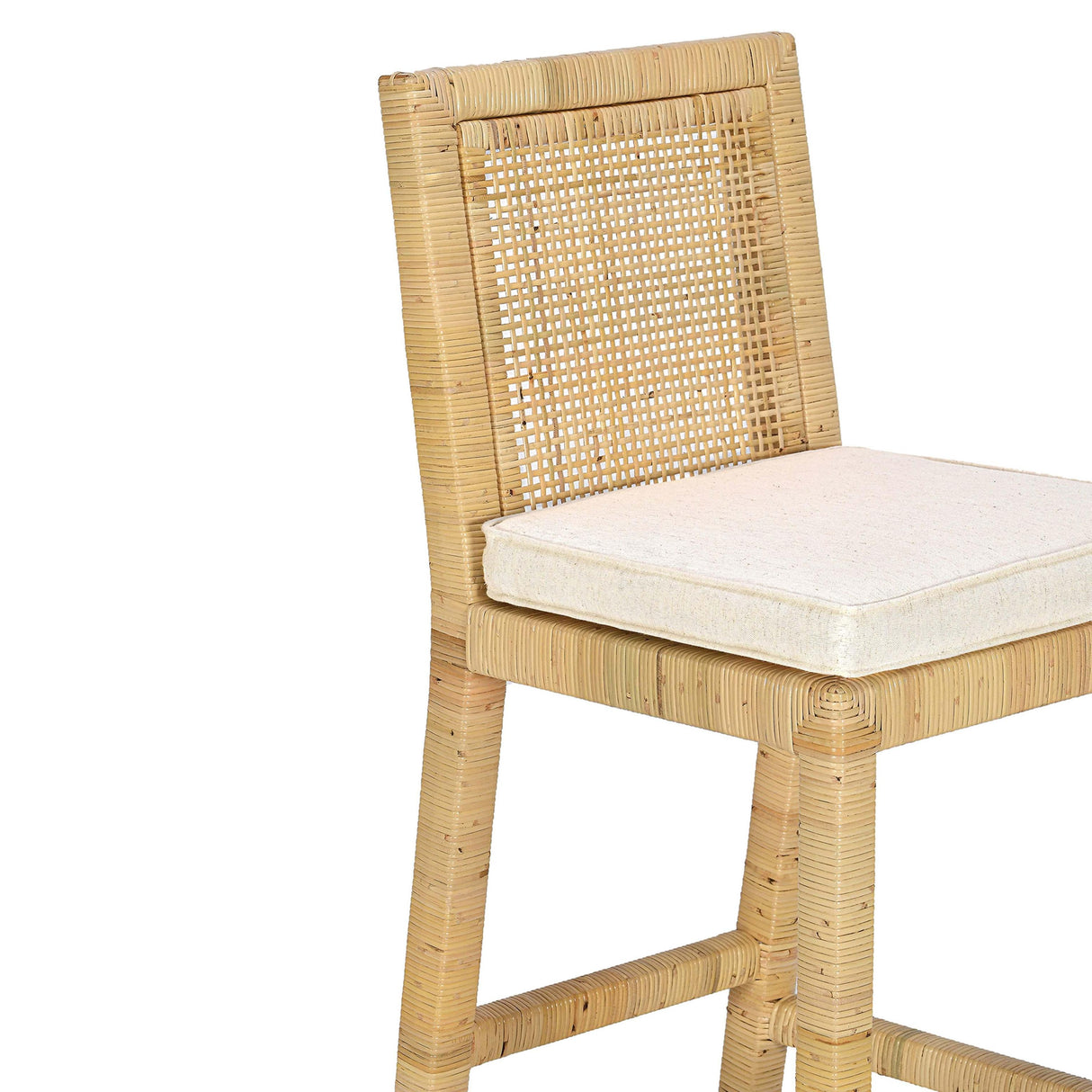 TOV Amara Rattan &amp; Cream Contract-Grade Linen Stool Bar Height