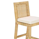 TOV Amara Rattan &amp; Cream Contract-Grade Linen Stool Bar Height