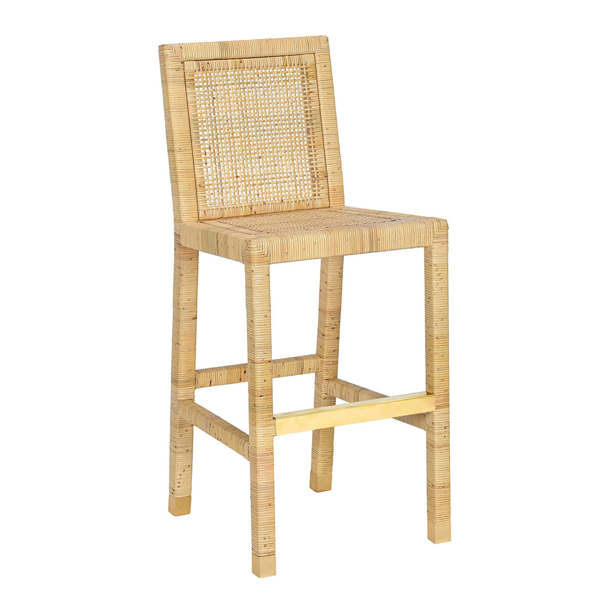 TOV Amara Rattan &amp; Cream Contract-Grade Linen Stool Bar Height