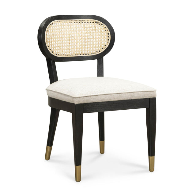 TOV Cosette Black Dining Chair in Cream Performance Linen