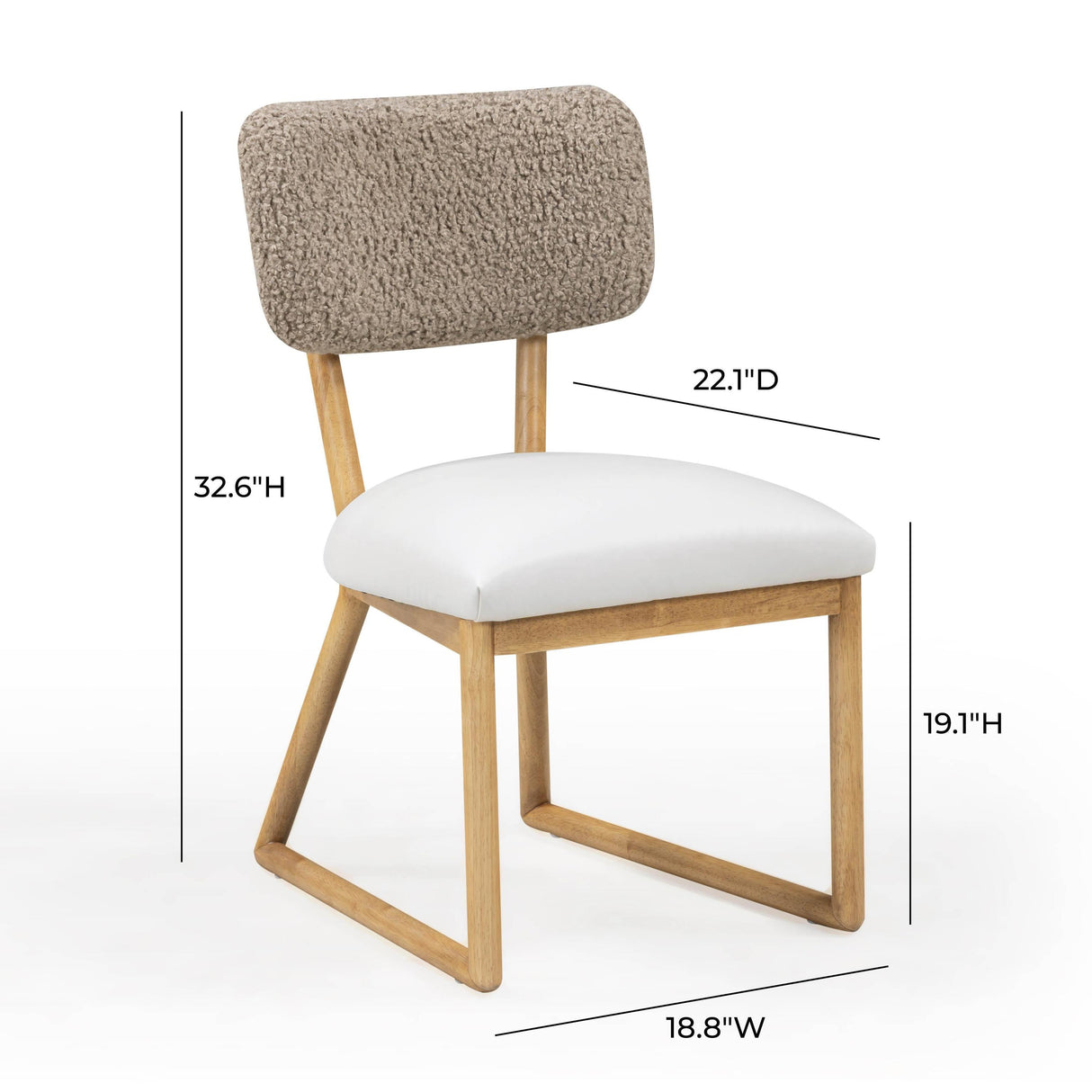 TOV Bobbie Cream Performance Vegan Leather and Grey Vegan Shearling Dining Chair