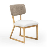 TOV Bobbie Cream Performance Vegan Leather and Grey Vegan Shearling Dining Chair
