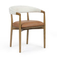 TOV Vina Cognac Performance Vegan Leather and Cream Textured Weave Dining Chair