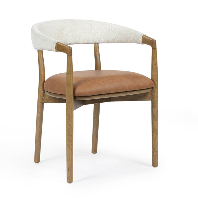 TOV Vina Cognac Performance Vegan Leather and Cream Textured Weave Dining Chair