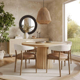 TOV Vina Cognac Performance Vegan Leather and Cream Textured Weave Dining Chair