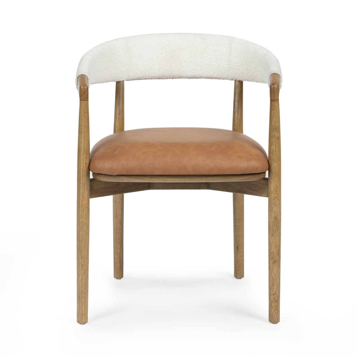 TOV Vina Cognac Performance Vegan Leather and Cream Textured Weave Dining Chair