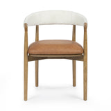 TOV Vina Cognac Performance Vegan Leather and Cream Textured Weave Dining Chair