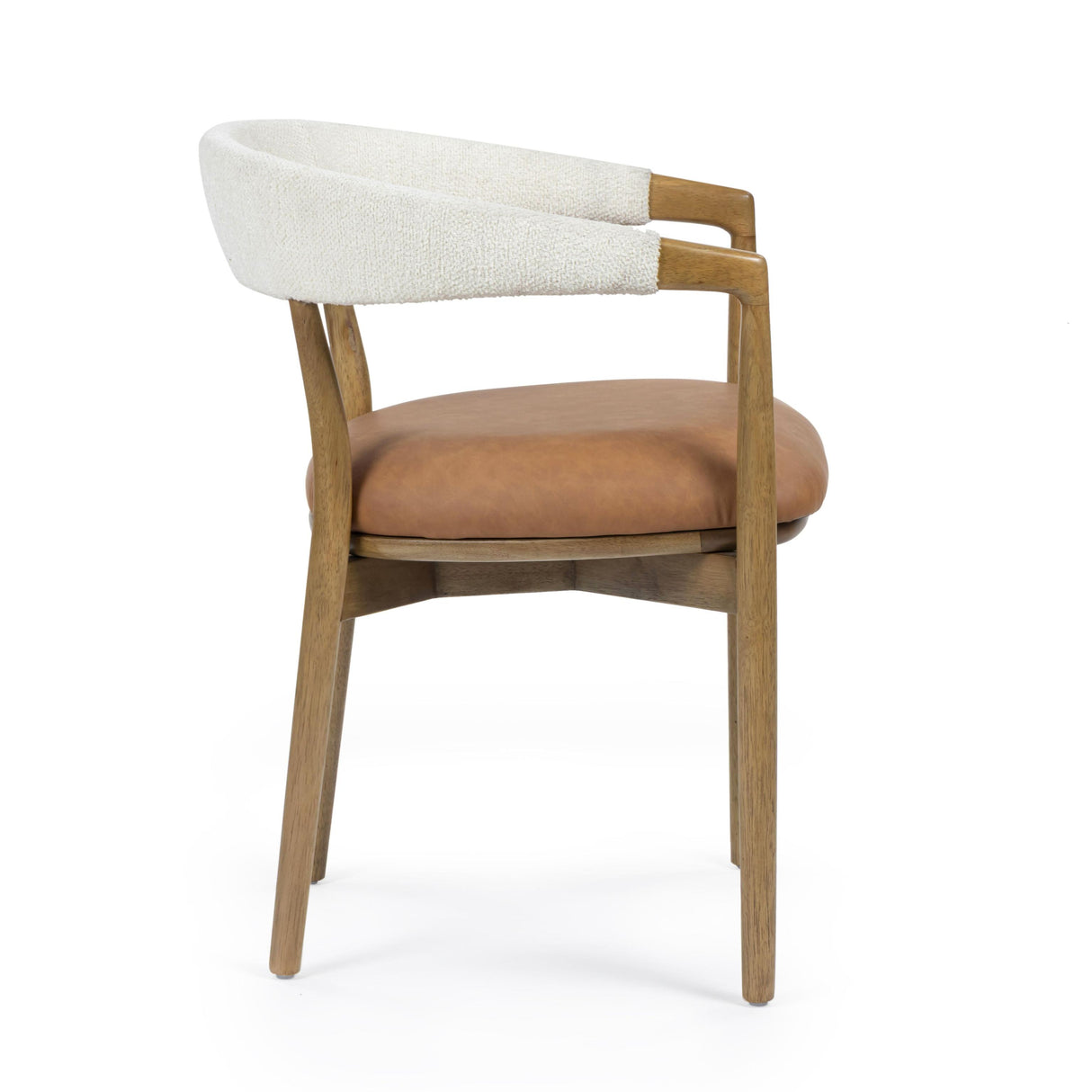 TOV Vina Cognac Performance Vegan Leather and Cream Textured Weave Dining Chair