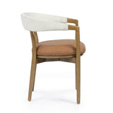 TOV Vina Cognac Performance Vegan Leather and Cream Textured Weave Dining Chair