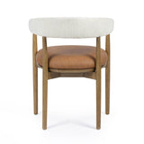 TOV Vina Cognac Performance Vegan Leather and Cream Textured Weave Dining Chair
