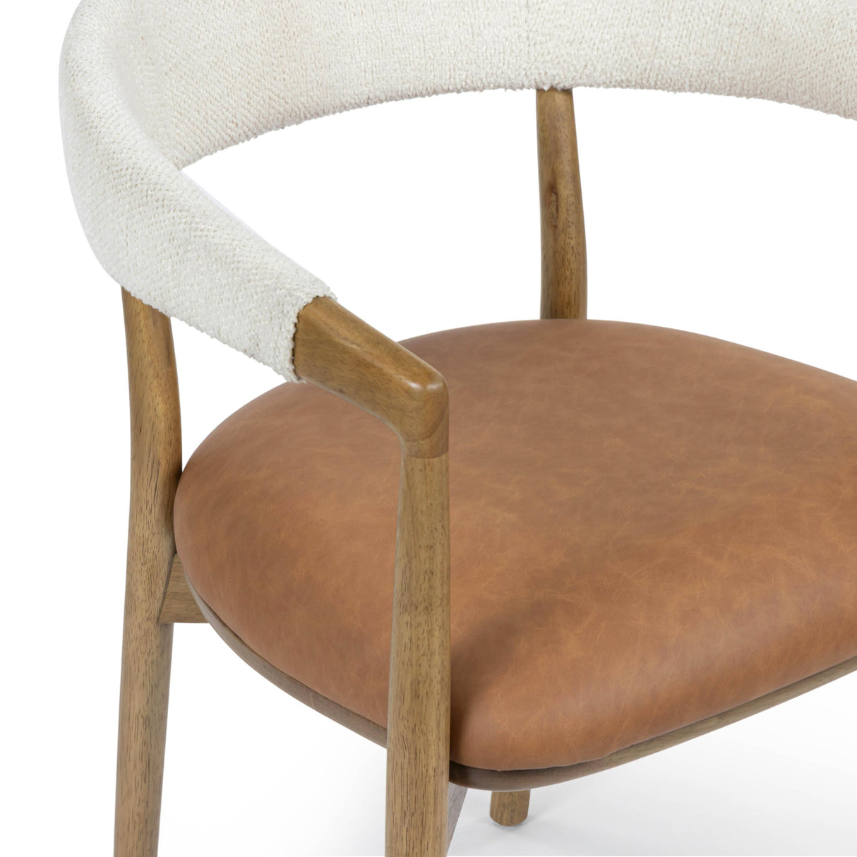 TOV Vina Cognac Performance Vegan Leather and Cream Textured Weave Dining Chair