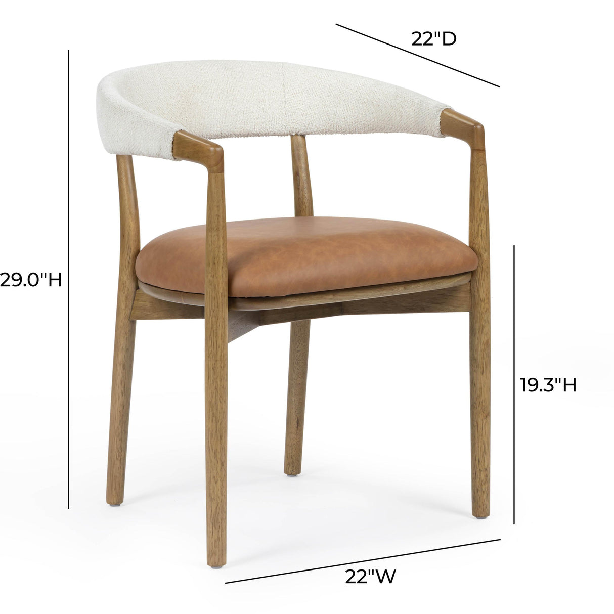 TOV Vina Cognac Performance Vegan Leather and Cream Textured Weave Dining Chair